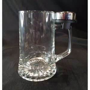 FINE Italy Glass Beer Stein with Bell Ringer‎ -Metal Discoloration (9d1)